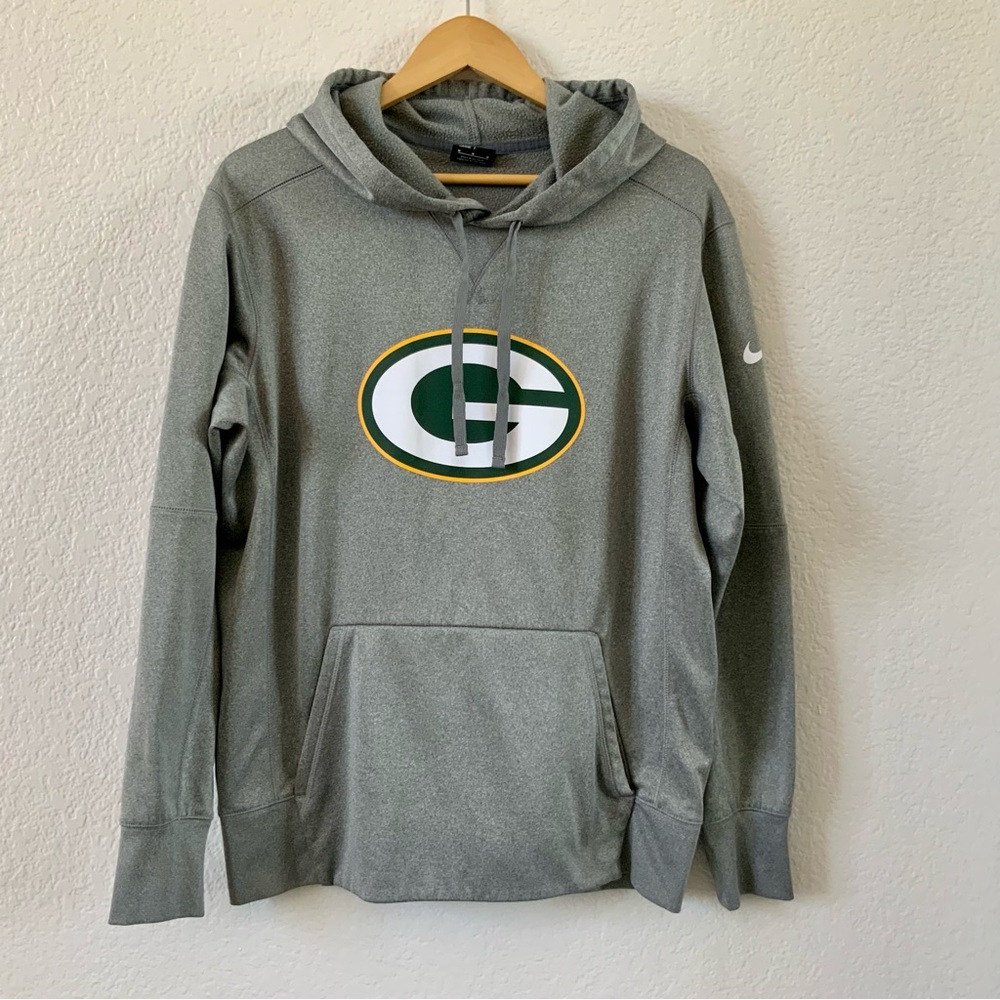 Nike Gray Hoodie with Green and Gold Logo